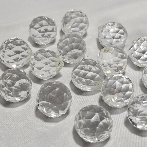 Lot Of 15 Vintage 1" Crystal Drop Balls Glass Round Faceted Chandelier Prism - Picture 2 of 8